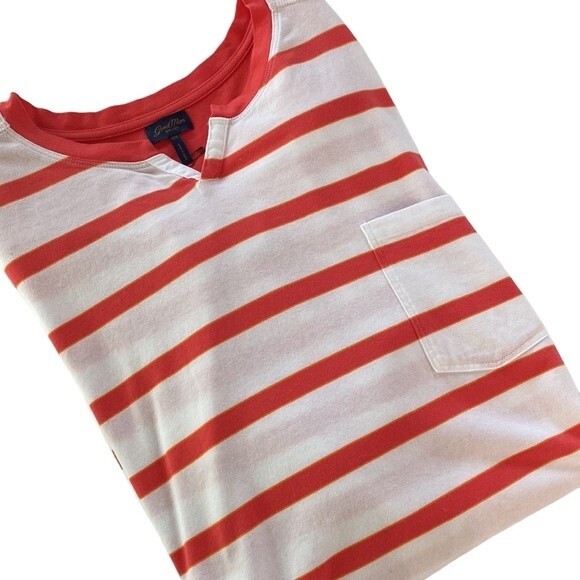 Good Man Brand Short Sleeve Split Neck Stripe Cotton Jersey Tee Top Pocket - Picture 14 of 15